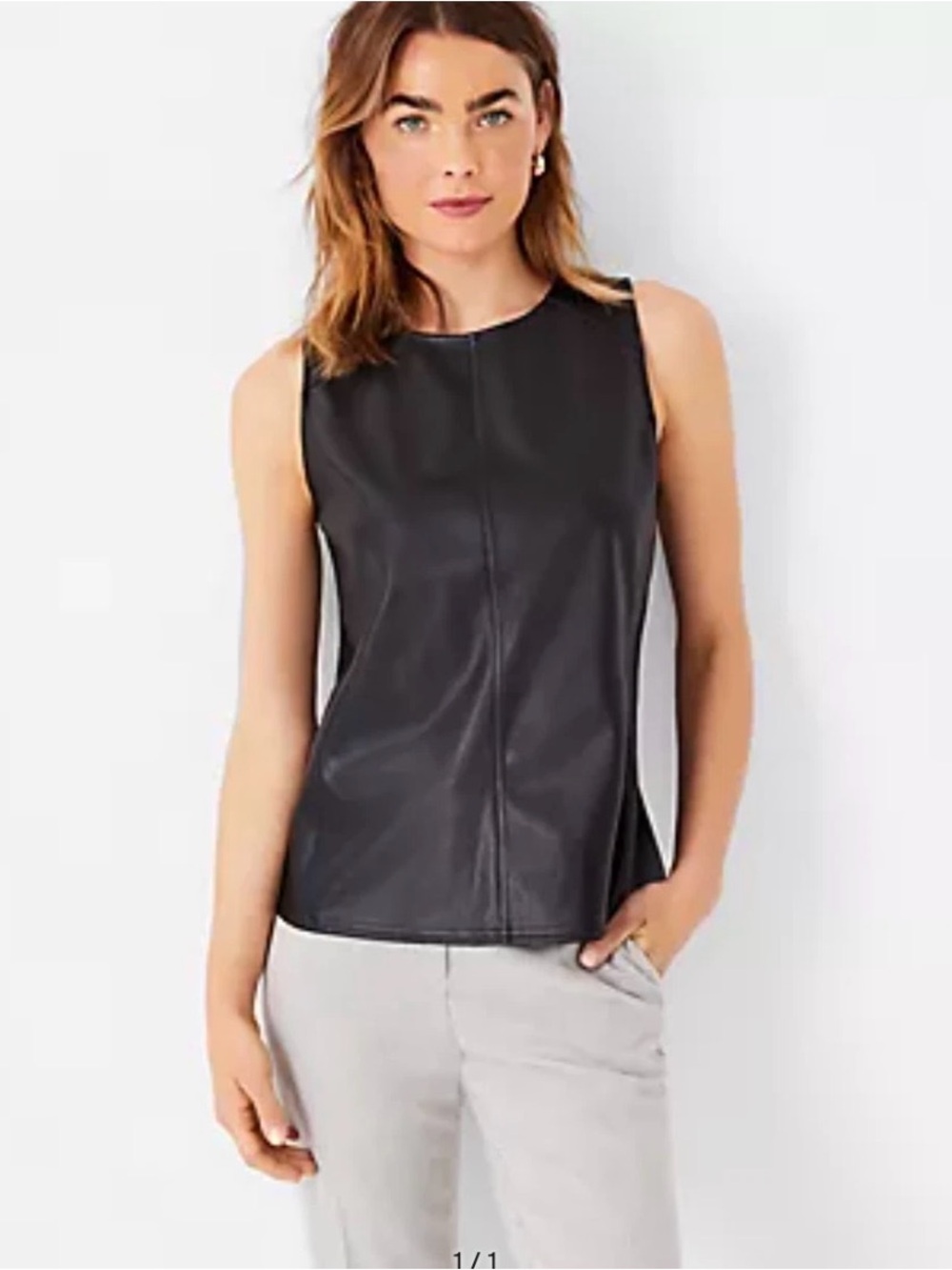 ANN TAYLOR Sleeveless Faux Leather Sleeveless Tank Top Crew Neck Black Size XL